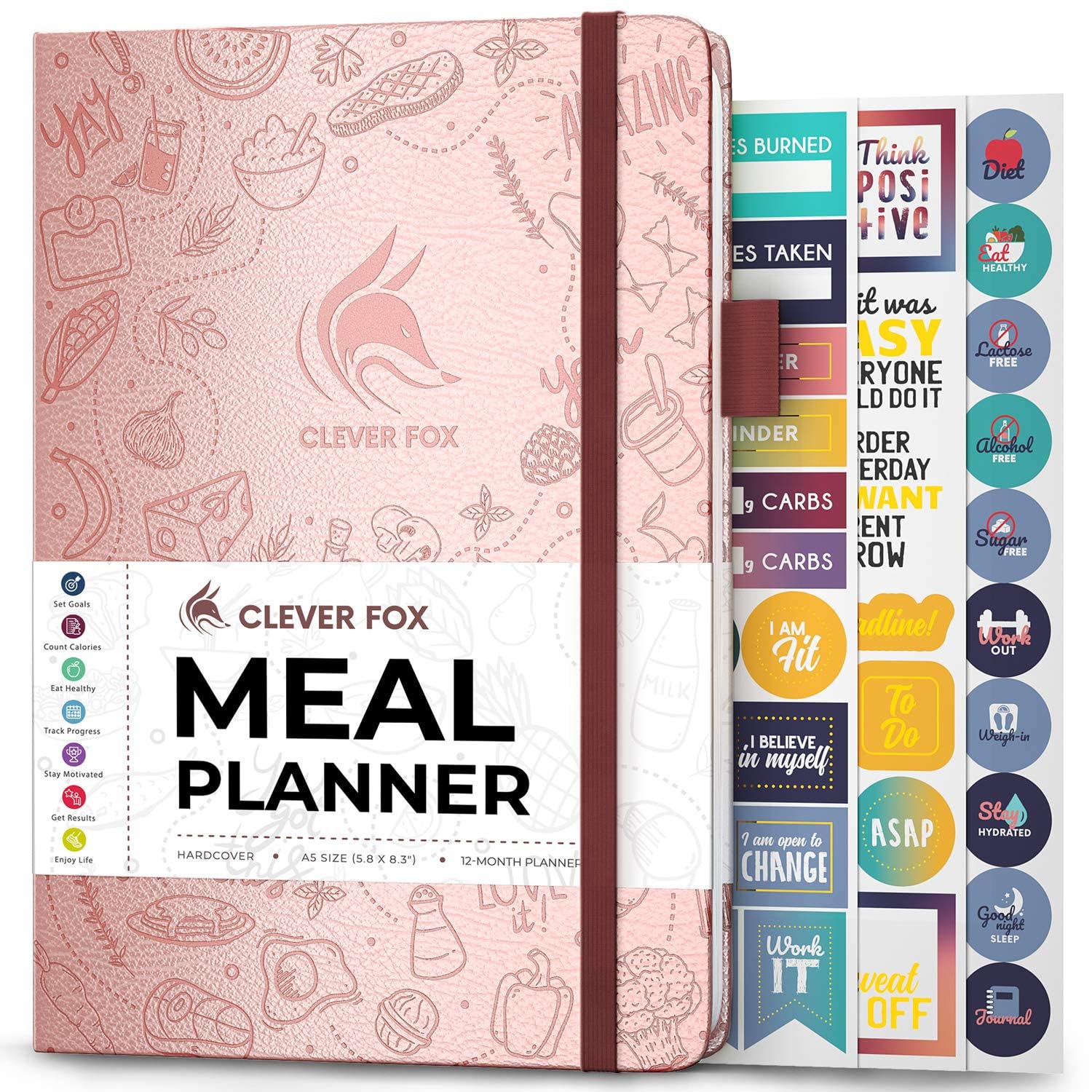 Clever Fox Weekly Meal Planner - Weekly & Daily Meal Prep Journal with Shopping and Grocery Lists for Menu Planning, Healthy Diet & Weight Loss Tracking, Lasts 1 Year, Undated, A5 - Rose Gold