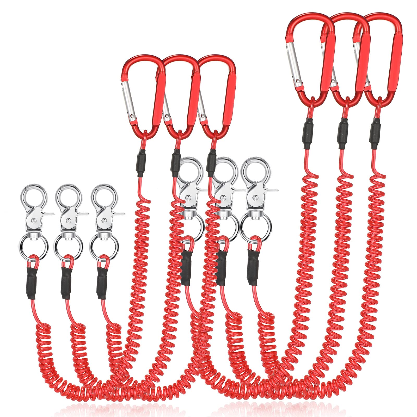 Photo 1 of 6 Pack Heavy Duty Fishing Lanyard Steel Wire Coiled Lanyard Kayak Retractable Tool Leash Fishing Rod Safety Lanyard Gear Lanyard with Alloy Clips for Pliers Boating(Red)