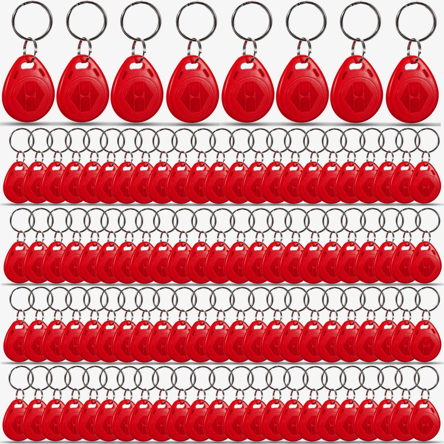 100 X Red RFID Tags Key fobs - 125Khz READ ONLY Proximity ID Card Token Access Control | By UMTMedia®