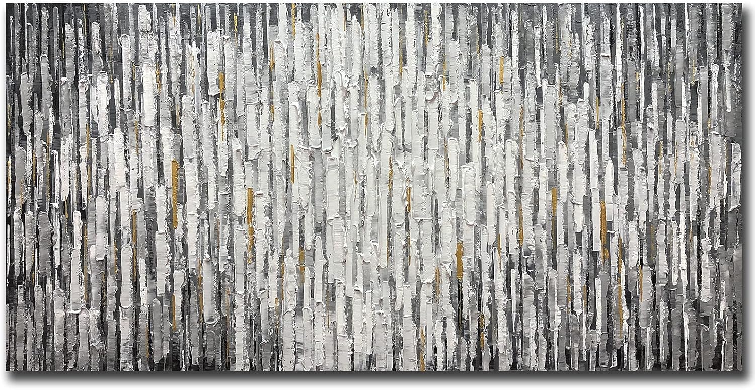Paintings - Yotree Paintings - 24x48 Inch 3D Oil Paintings on Canvas Grey Style Abstract Wall Art Wall Decoration Wood Inside Framed Hanging Ready to Hang