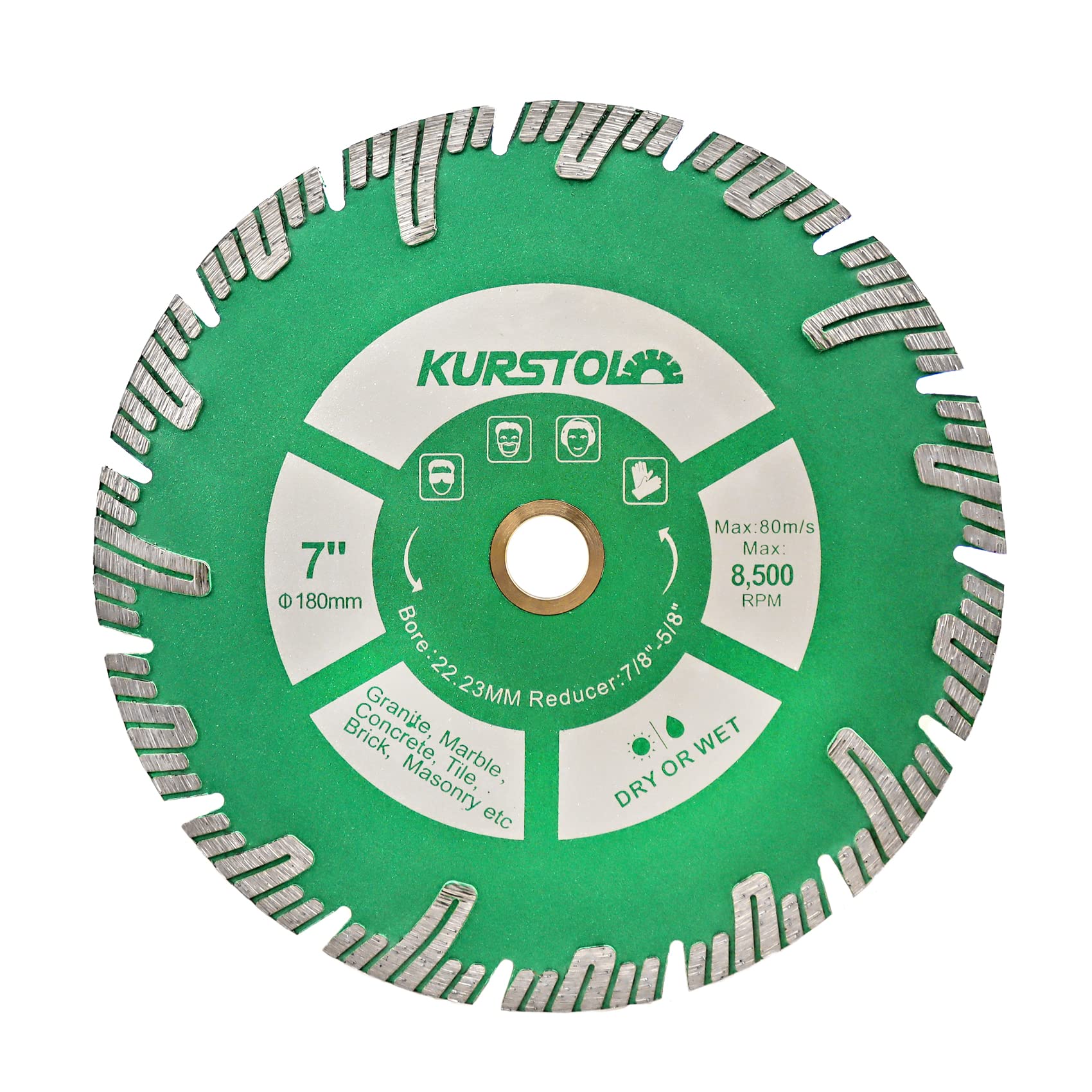 KURSTOL Granite Diamond Cutting Disc - 180mm Concrete Cutting Wheel for Marble Stone Tile Quartz Angle Grinder with a Reducer Washer 22.23-15.875mm