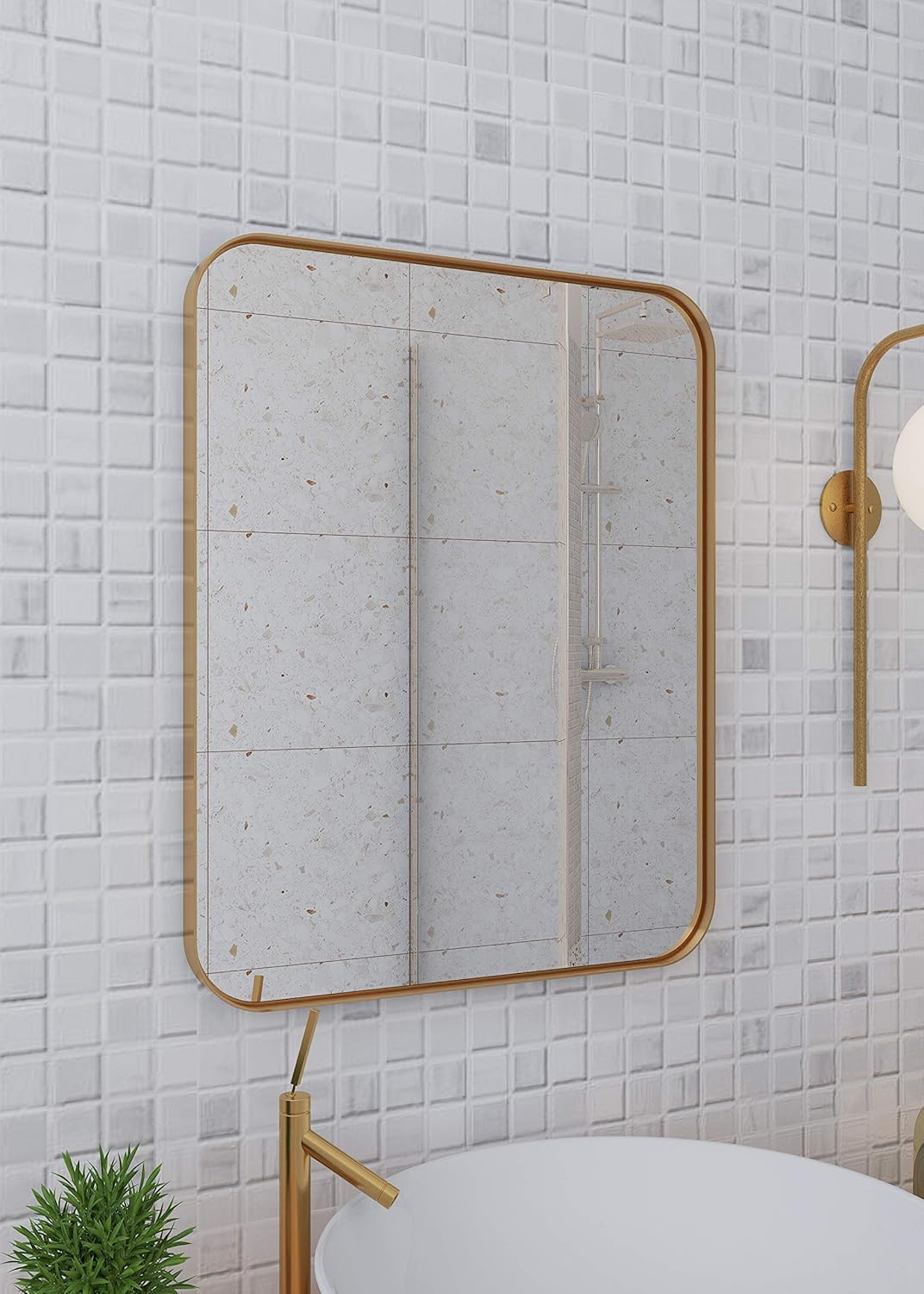 ANDY STAR Gold Wall Mirror for Bathroom, 16x20 Inch Small Gold Bathroom Mirror with Stainless Steel Metal Frame Rounded Corner: Furniture & Decor