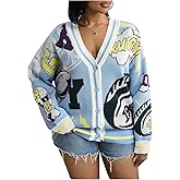 SOLY HUX Women's Plus Size Graphic Cardigan V Neck Button Down Knit Cute Sweater Coat Fall Clothes