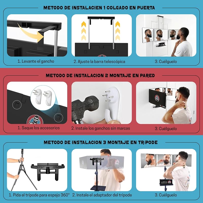 Espejo 3 Caras LED + Soporte Bandeja - Cortarse el Pelo y Barba Solo — foto 4 de 8