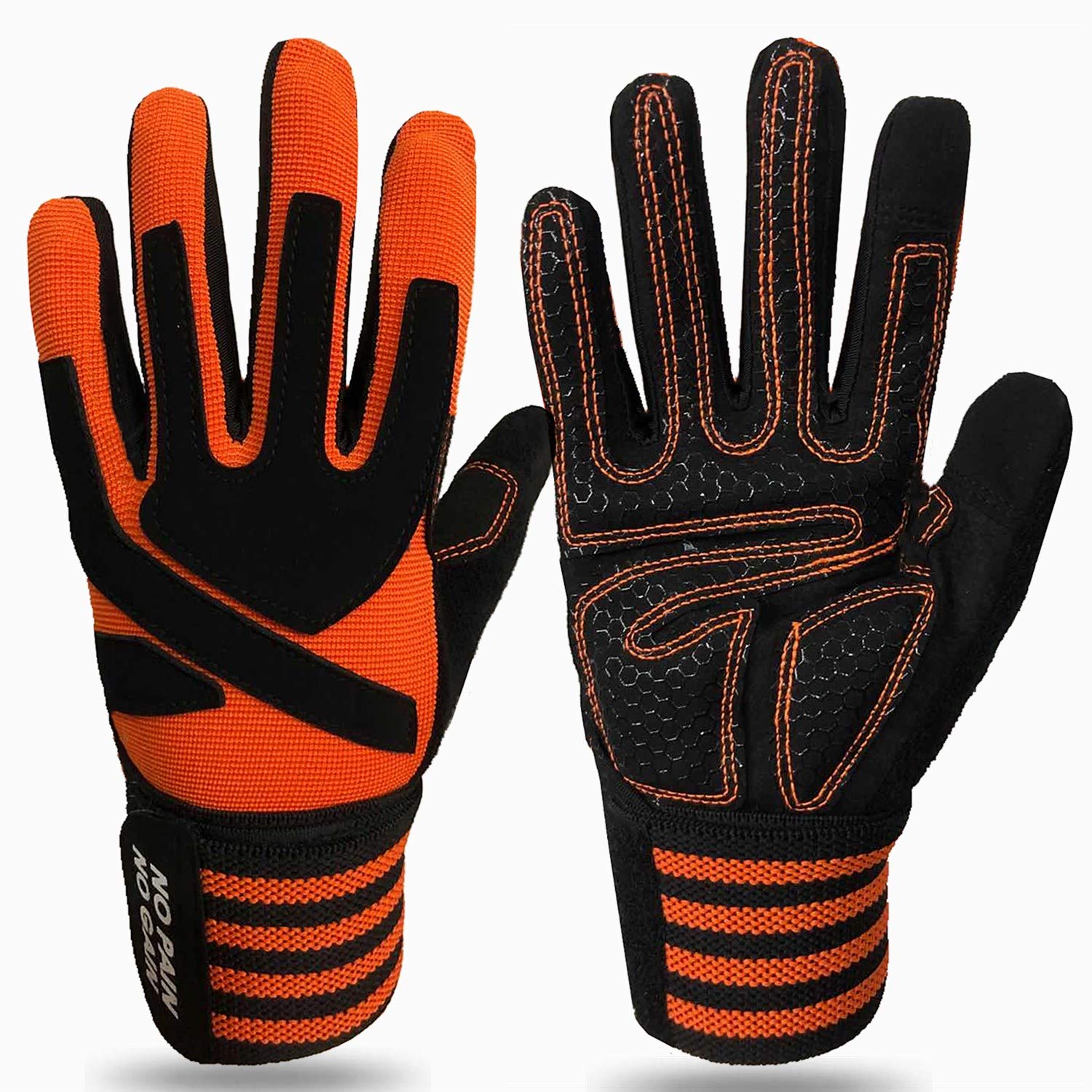 FINGER TEN Weight Lifting Gloves Gym with Wrist Support for Men Women Full Palm Protection Grip, Work Out Gloves fit Pull Ups Sport Training Fitness (Orange, M)