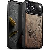 Carveit Magnetic Wooden Case for iPhone 17 Pro Case, Wood Artisan Engraved & Black Soft TPU Shockproof Cover, Compatible with MagSafe Wireless Chargers (Wave Reimagined) Walnut
