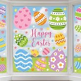 4 Sheets Extra Large Easter Window Clings Double-Sided Happy Easter Egg Window Stickers Reusable Eggs Flowers Spring Windows Decals for Spring Holiday Party Gifts Home School Office Shop Glass Decor