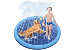 Raxurt Dog Pool, Anti-Slip Splash Pad for Dogs Kids Thickened Durable Upgrade Sprinkler Pad Pet Summer Outdoor Water Toys Backyard Fountain Play Mat, New Version Blue