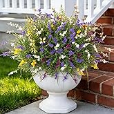 TakeArt Artificial Fake Flowers for Outdoor Porch Planters Boxes Decoration,12 Bundles Outdoor Faux Fern Plants with Butterfly,UV Resistant Greenery Yard Patio Garden Decor