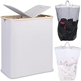 efluky 140L Laundry Baskets with Lid Dual Compartments Light Grey