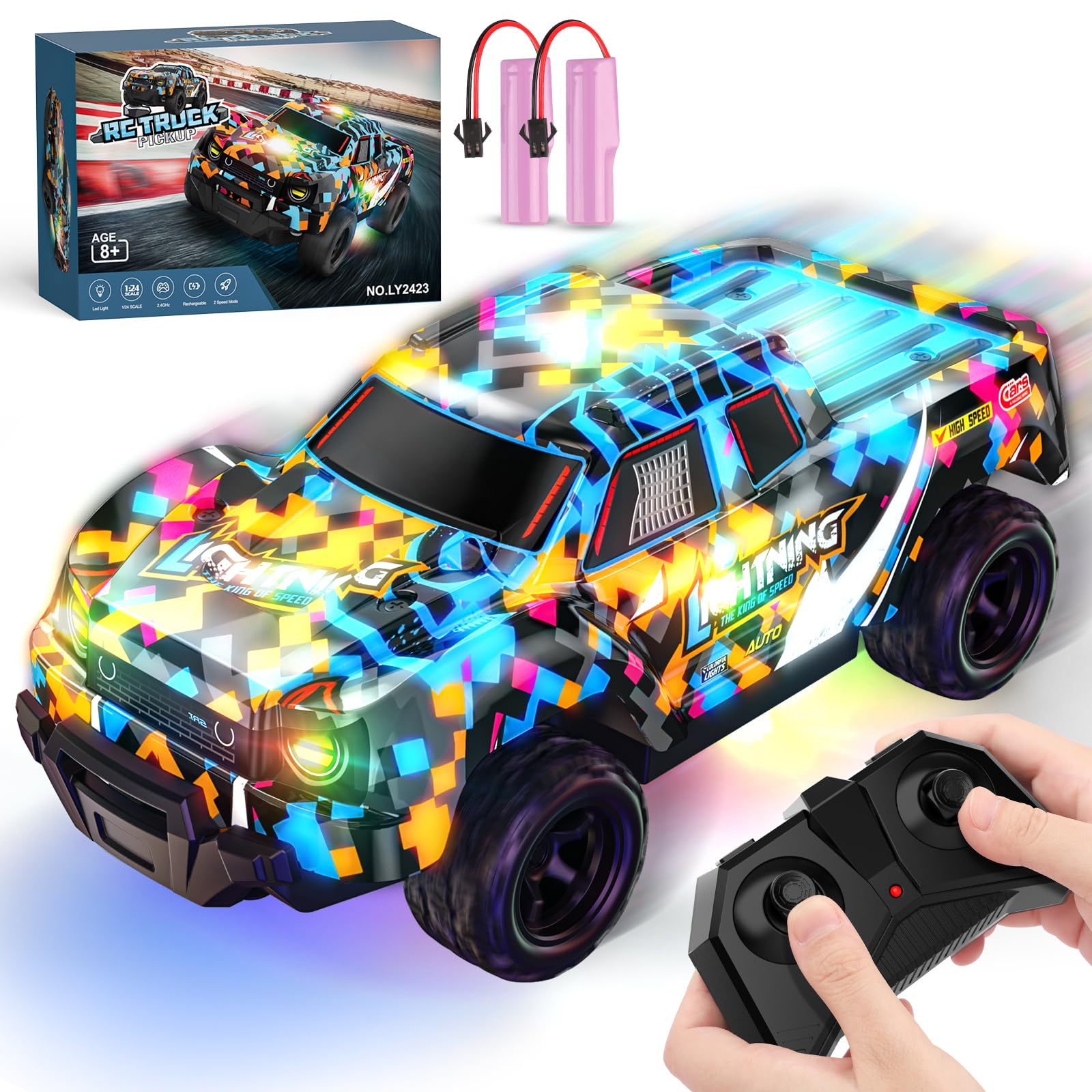 Photo 1 of Remote Control Car for Boys 4-7, RC Pickup 1/24 Scale Light-up Mini RC Car for Kids Boys Toys Age 4-6, 6-8, 3-5, 5-7, Birthday Gifts for 3 4 5 6 7 8 Years Old Boys