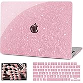 G JGOO Compatible with MacBook Air 13 inch Case 2026 2025 2024 2023 2022 M4 A3240 M3 A3113 M2 A2681, Glitter Hard Shell for MacBook Air 13.6 inch Case + Keyboard Cover + Screen Protector, Sparkly Pink