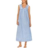 Lanz of Salzburg Women's Cotton Long Nightgown, Lace Trim, Button-Front, Soft & Lightweight Sleepwear