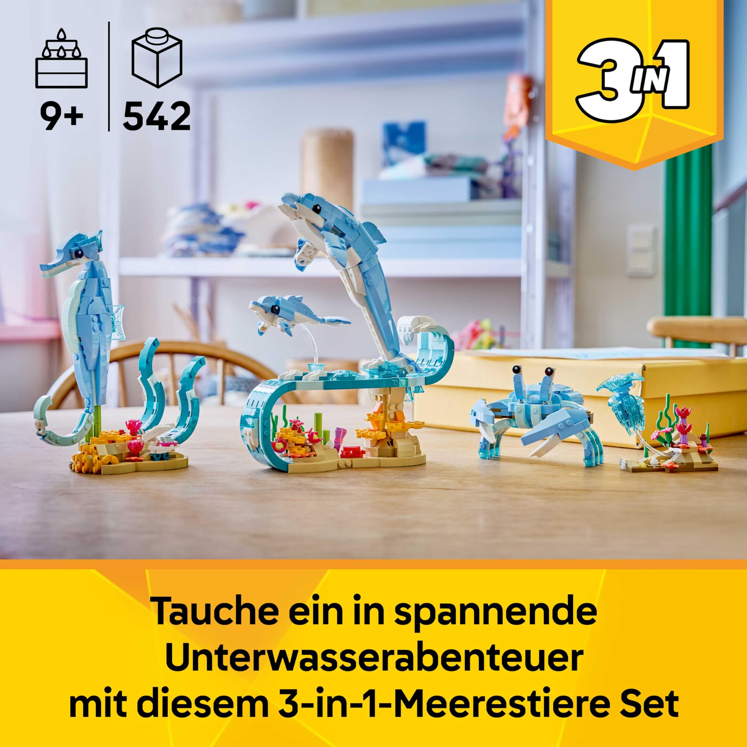 LEGO Creator 3-in-1-Set Meerestiere: Wunderschöne Delfine - Tierfiguren - Set mit 3 Optionen: Delfine, Seepferdchen & Krabbe - Spielzeug für Kinder ab 9 Jahren - Geschenk für Mädchen & Jungen - 31385 2