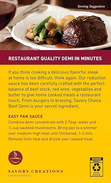 SAVORY CHOICE BEEF DEMI-GLACE CONCENTRATE, 1 BOX OF 2 PACKETS (37.5G) – GLUTEN-FREE, DEMI GLACE CONCENTRATE