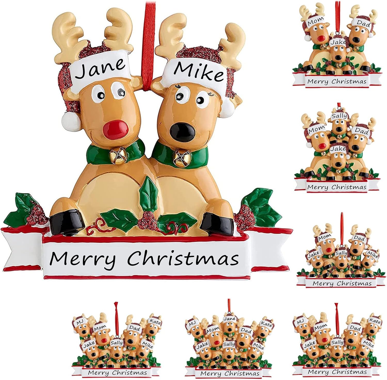 Ornaments - Personalized Christmas Ornaments 2023 Family of 2/3/4/5/6/7/8 Deer Christmas Ornaments Custom Name Customized Gifts for Christmas Tree,Family of 2