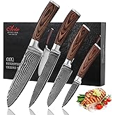 Wakoli EDIB 4-Piece Damascus Knife Set – Professional Chef Knives Set with VG10 Core Blades, 67-Layer Damascus Steel and Ergonomic Pakkawood Handles – Premium Kitchen Knives in Elegant Gift Box