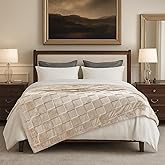 Cozy Bliss Checkered Faux Rabbit Fur Twin Blanket for Bed, Soft Fuzzy Blankets for Women Men, Furry Fleece Throw for Sofa Bedroom Living Room (60 * 80 Inches Beige)