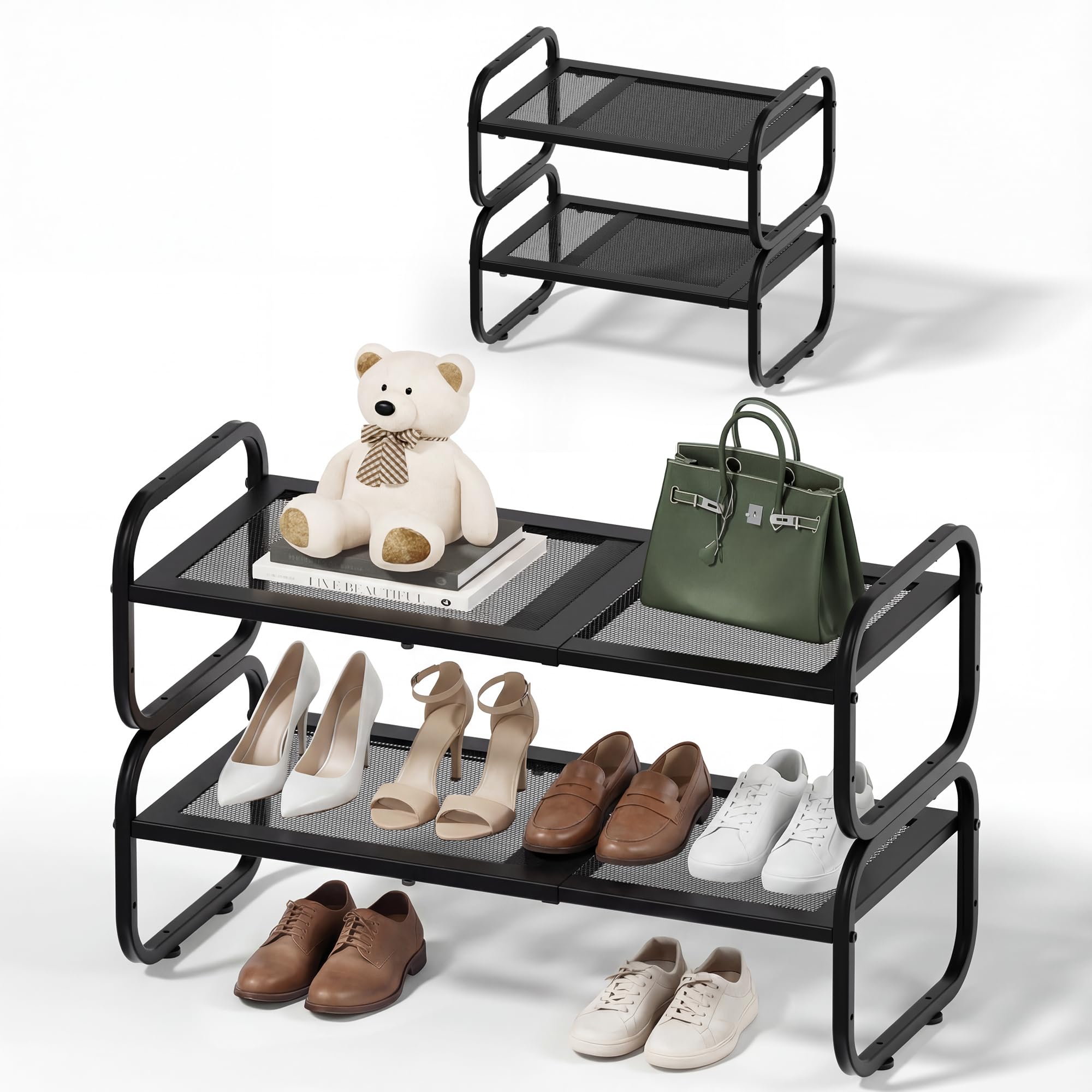 HDDTTZ Hardware and Spare Parts Shoe Rack - Expandable Shoe Organizer for Closet, Adjustable Metal Shoe Shelf Storage, Stackable Long Shoe Stand Holder for Garage, Entryway