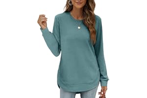 OFEEFAN Womens Sweatshirt Crewneck Long Sleeve Shirts for Women High Low Tops Curved Hem
