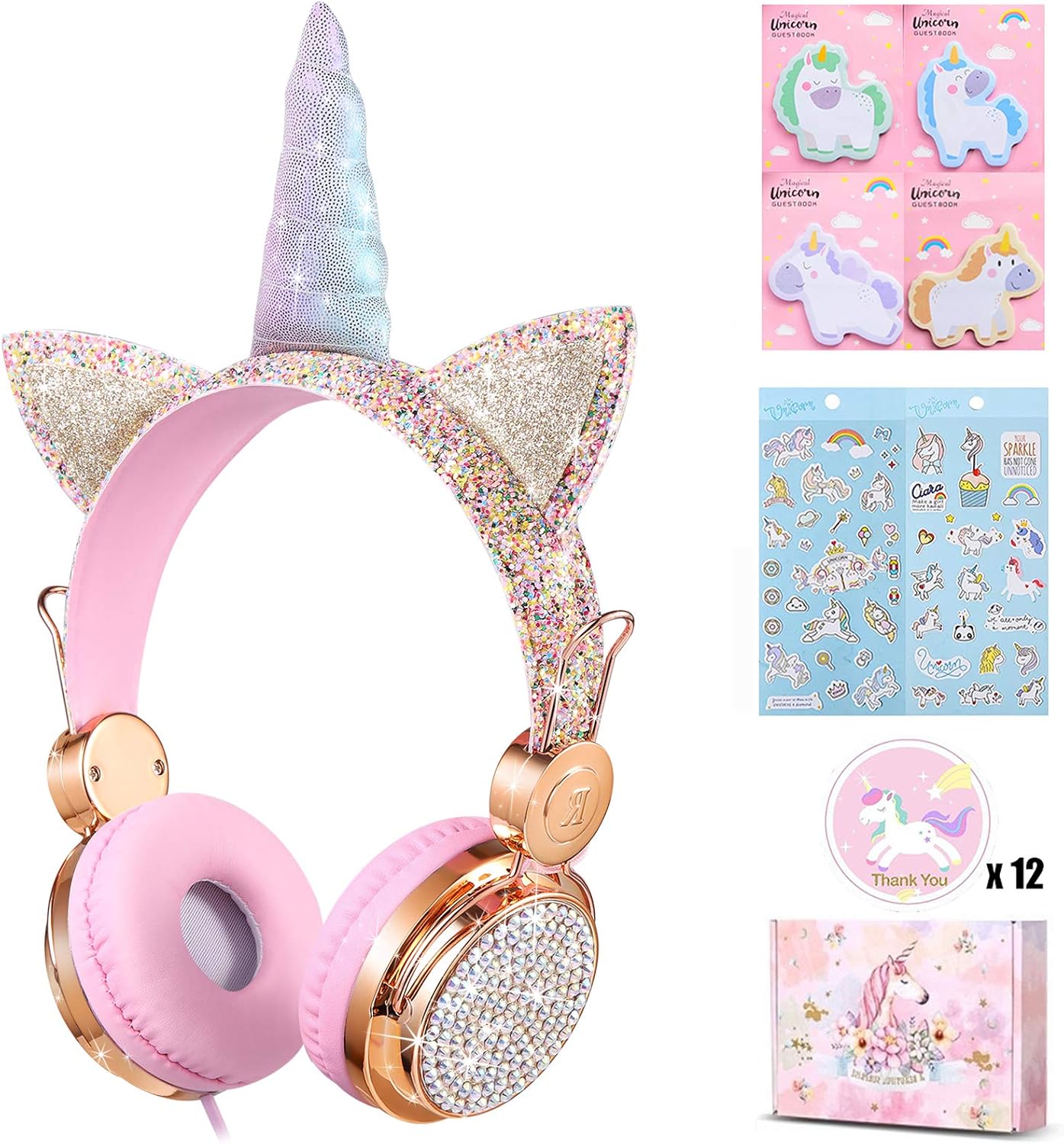 Charlxee Unicorn Kids Headphones with Microphone for Girls Children