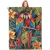 VANZEV Parrot Throw Blanket Gifts for Women, Tropical Parrot Birds Blankets for Living Room Home Decor, Cozy Flannel Parrot Plush Throws 50"x60"