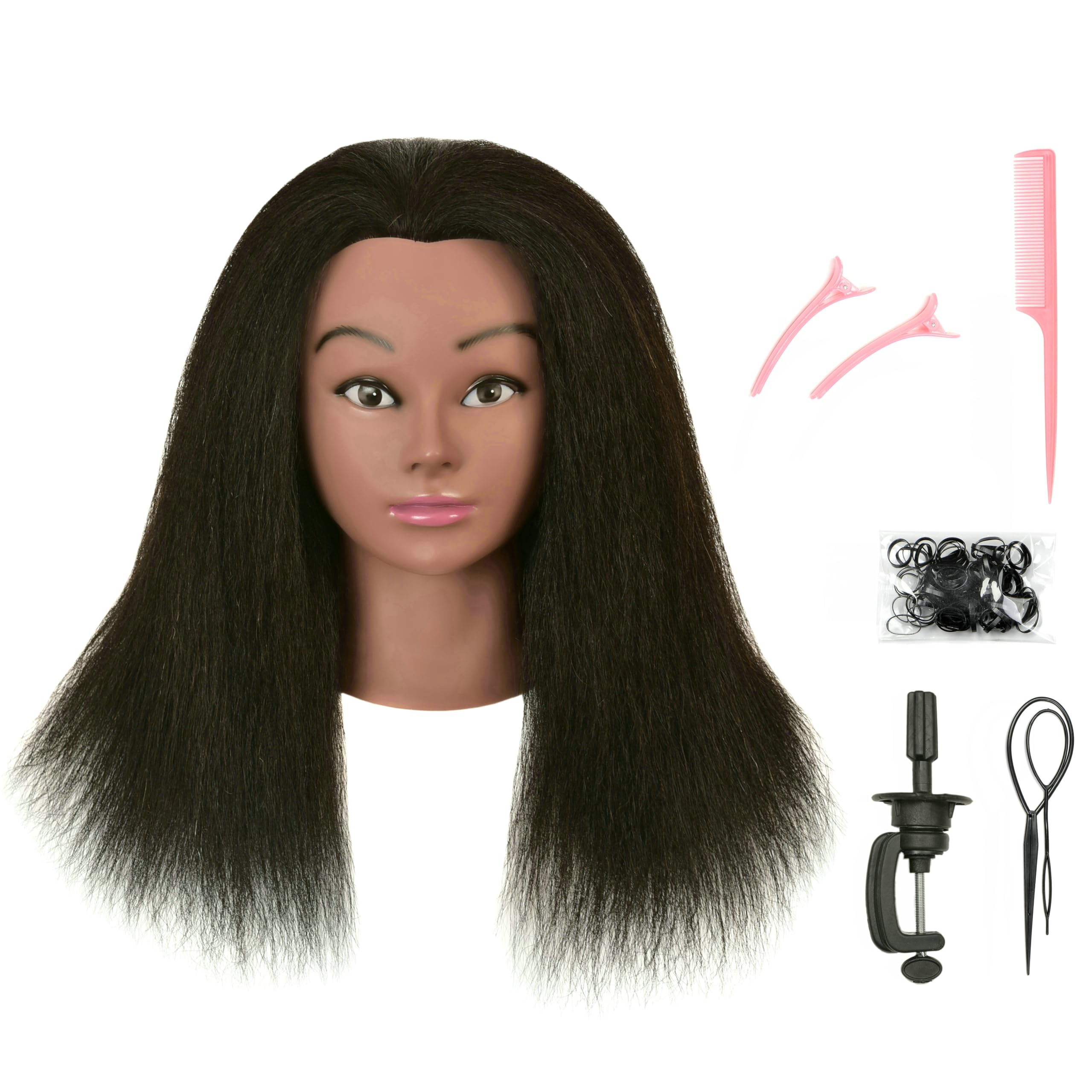 Photo 1 of FUTAI 100% Human Hair Mannequin Head for Hairdresser Practice Braiding Styling Manikin Cosmetology Doll Training Head Coloring Bleaching Dyeing Curling Cutting Updos Display with Table Clamp Stand