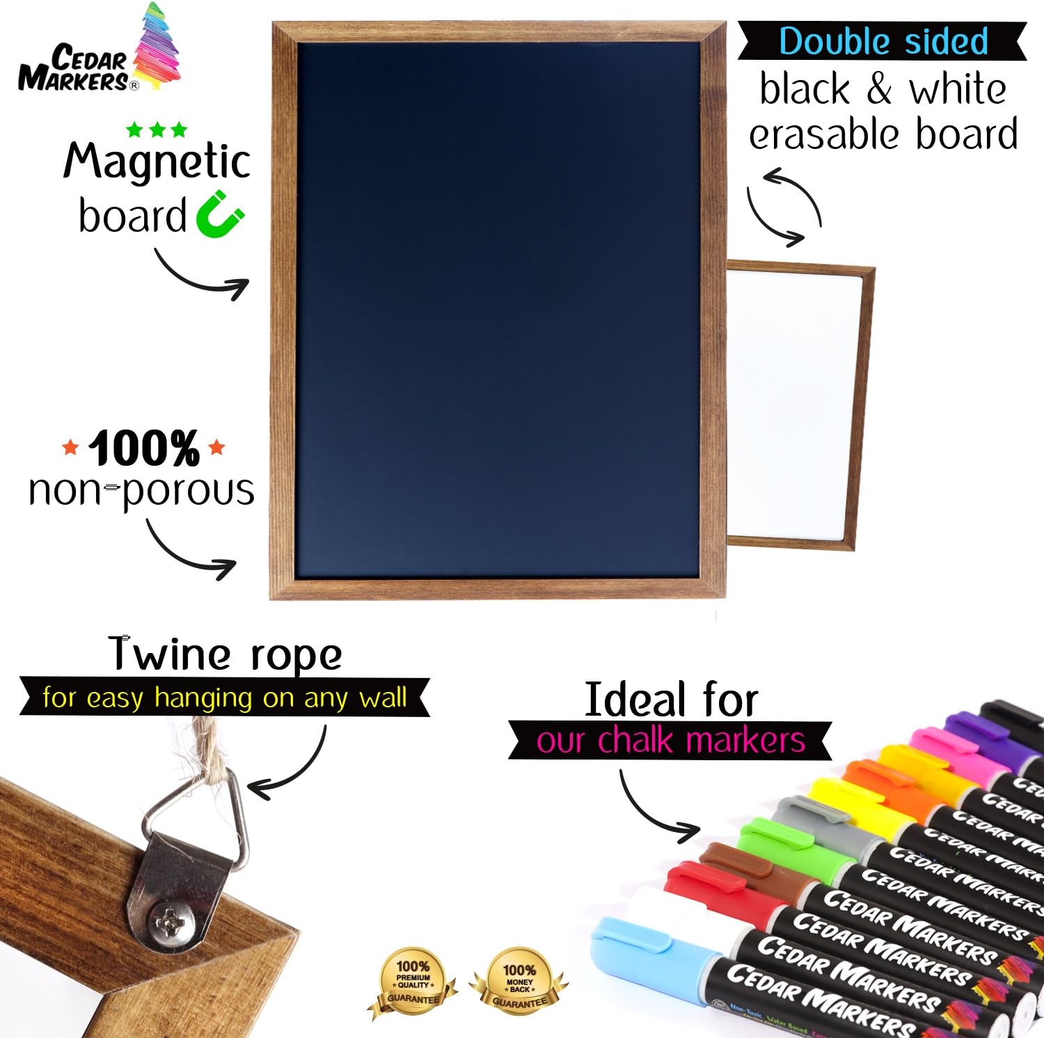 Cedar Markers 24"x18" Best Homeschool Big Chalkboard with Wood Frame. 100% Non-Porous Erasable Blackboard and Whiteboard for Liquid Chalk Markers. Magnet Board Chalk Board (24x18): Home & Kitchen