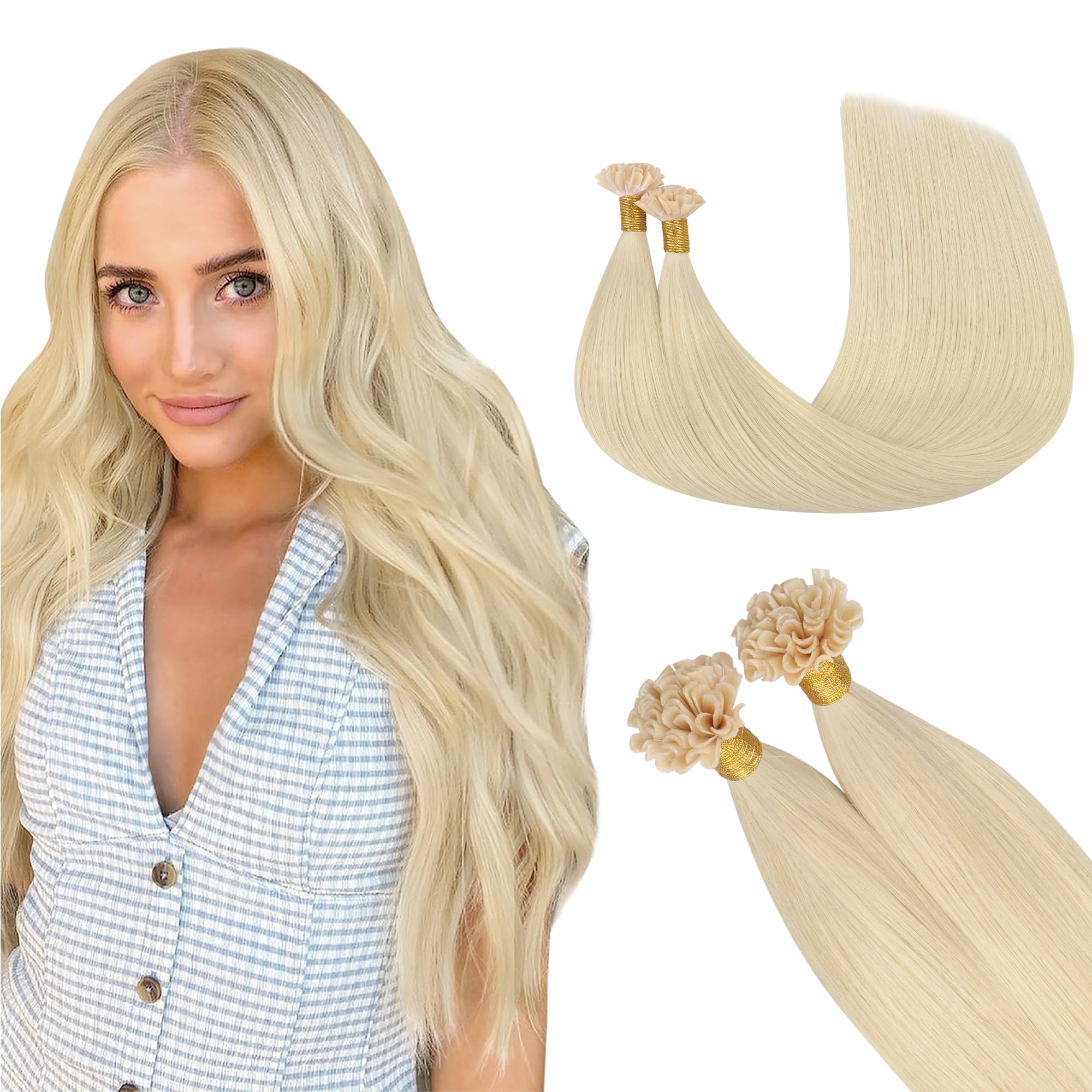 GOO GOO U Tip Hair Extensions Real Human Hair,Platinum Blonde 50g 14inch 50 Strands Hot Fusion Keratin Hair Extensions, Straight — image 1