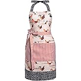 Alex Virtue Lovely Flower Pattern Retro Aprons With Large Pockets for Women Girls Cooking Kitchen Bakery Mother's Gift