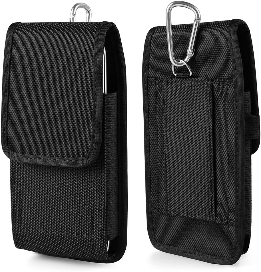 Rugged Nylon Cell Phone Holster Pouch Case with Belt Clip Loops Belt Holder for Samsung Galaxy S21 FE S20 FE S22+ S20+ S10 Plus Note 20 Note 10 Plus A53 A52 A51 A33 A32 A11, TCL 10L, OnePlus Nord N20