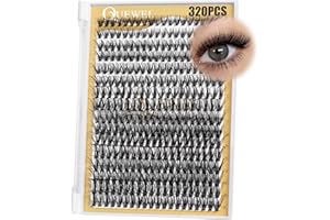 QUEWEL Lash Clusters 320Pcs Cluster Lashes 40D D Curl Lash Clusters Mix9-16mm Individual Eyelashes Clusters Wispy DIY Eyelash
