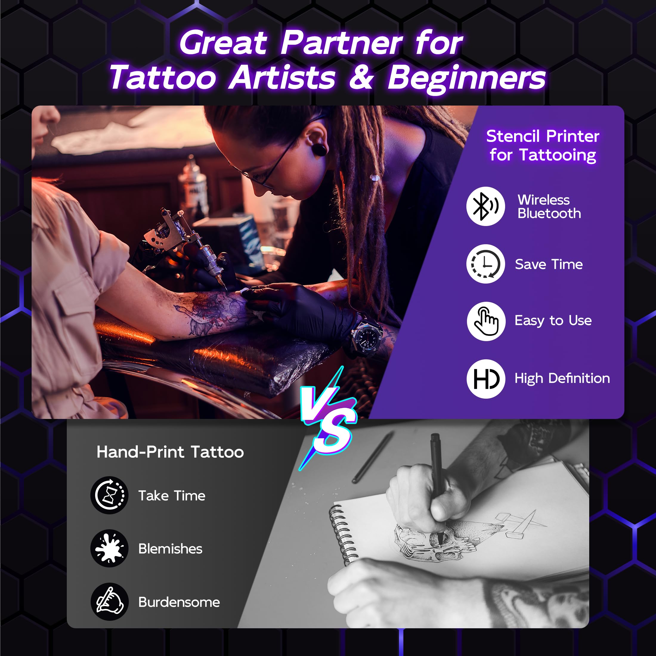 Itari Tattoo Stencil Printer Kit for Beginners, Temporary Tattoo Printer with 10 Pcs Transfer Paper, Bluetooth Stencil Printer for Tattooing, Wireless Tattoo Machine Compatible with Phone/Tablet/PC