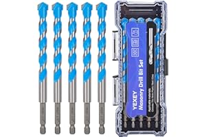 YEXEY 5PCS 1/2" Masonry Concrete Drill Bit Set,Tungsten Carbide Drill Bit Tip, Hex Shank Drill Bit Set for Cement,Tile,Brick,