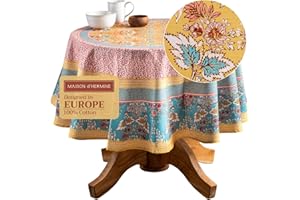 Maison d' Hermine Table Cloth Round Table 100% Cotton 63 Inches Tablecloth Reusable Decorative Everyday Use for Dining Room, 