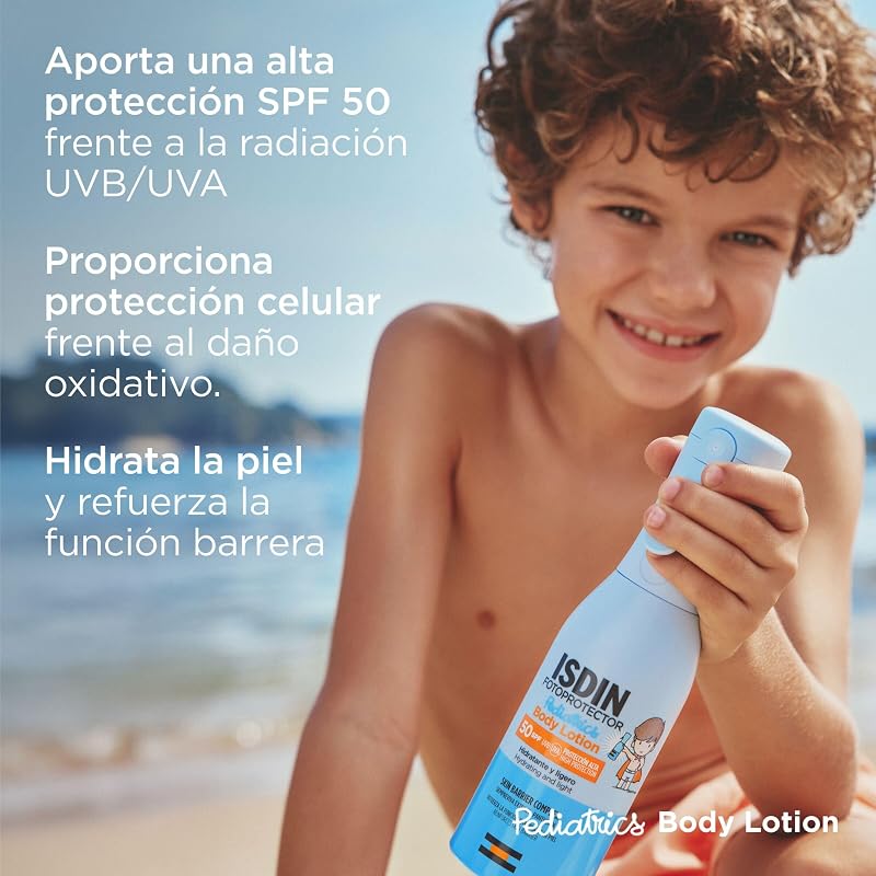Fotoprotector Body Lotion Pediatrics SPF50, Protector solar corporal ligero en pistola para niños a partir de 6 meses, Crema solar que hidrata intensamente la piel, 250ml