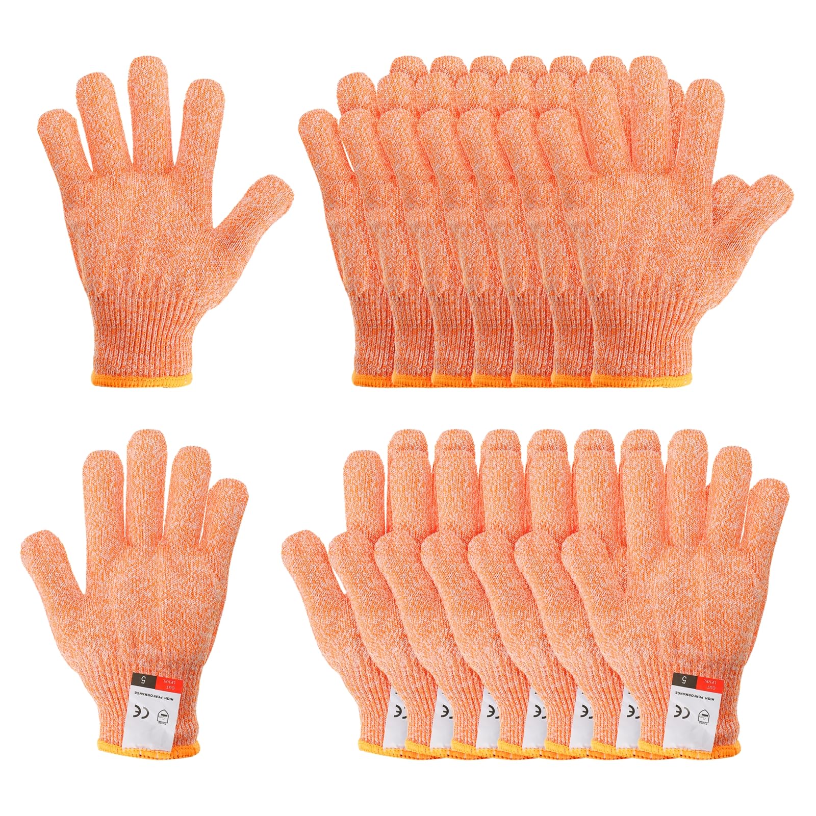 PATIKIL Cut Resistant Gloves, 8 Pair Level 5 Protection Anti Cutting Gloves Cut Proof Gloves for Kitchen Wood Carving Working, Small, Orange