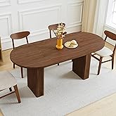 70.8 Inch Oval Dining Table for 4-6 People, Kitchen Table with Wood Strip Base, Modern Farmhouse Round Dining Room Tables for