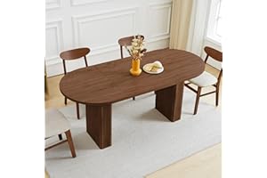 WESELON 70.8 Inch Oval Dining Table for 4-6 People, Kitchen Table with Wood Strip Base, Modern Farmhouse Round Dining Room Tables for Kitchen Living Room (Walnut)
