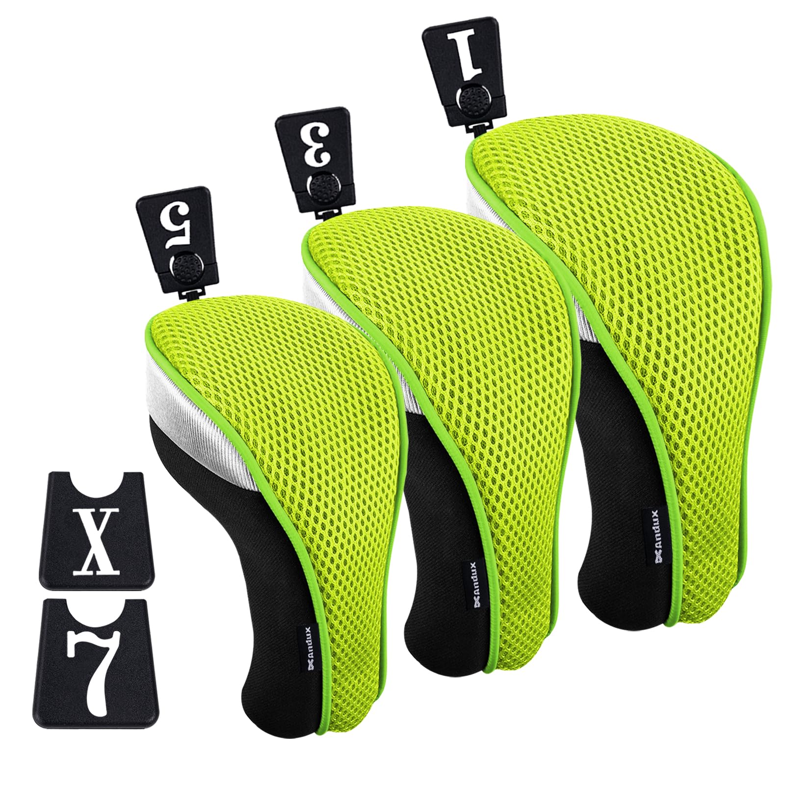 Andux Golf 460cc Driver Fairway Wood Club Head Covers Short Neck 3pcs/Set Black/Green