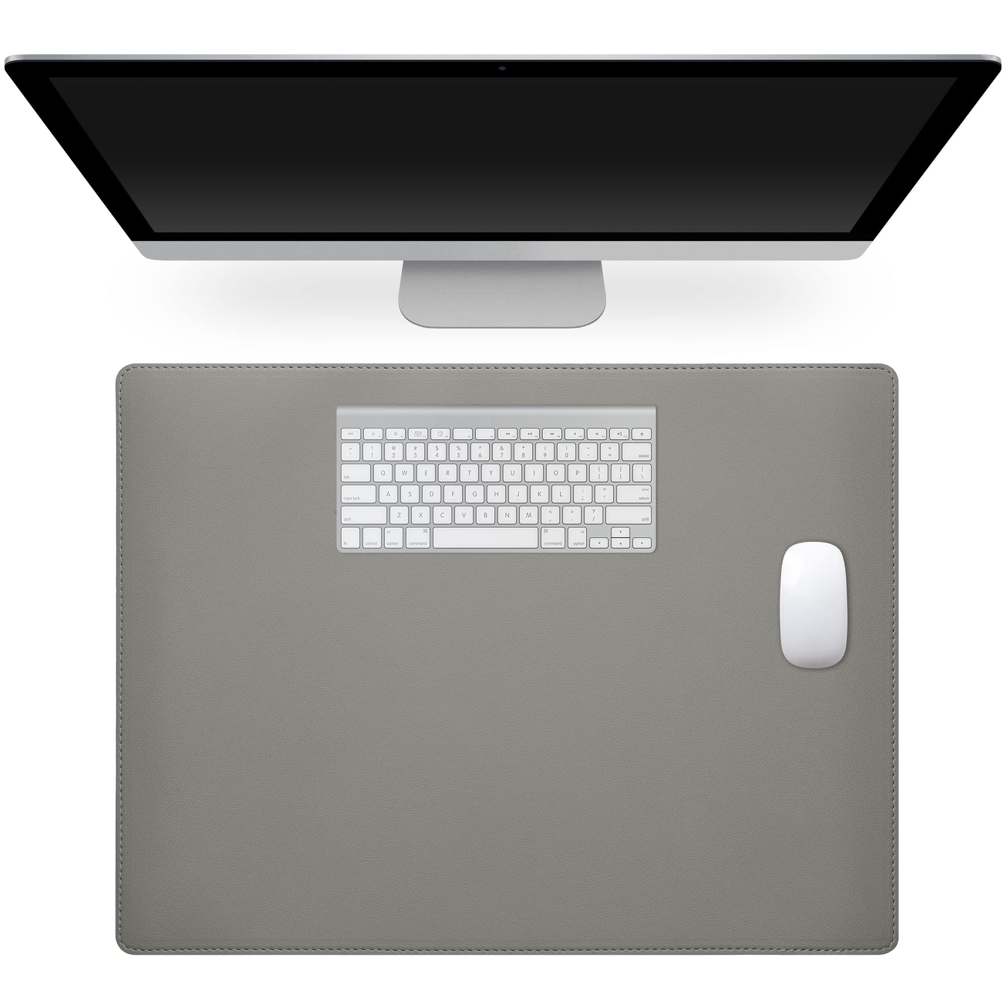kwmobile Desk Pad 40 x 30 cm - Double Sided Synthetic Leather and PU Suede Office Mat for Desks Laptops - Grey