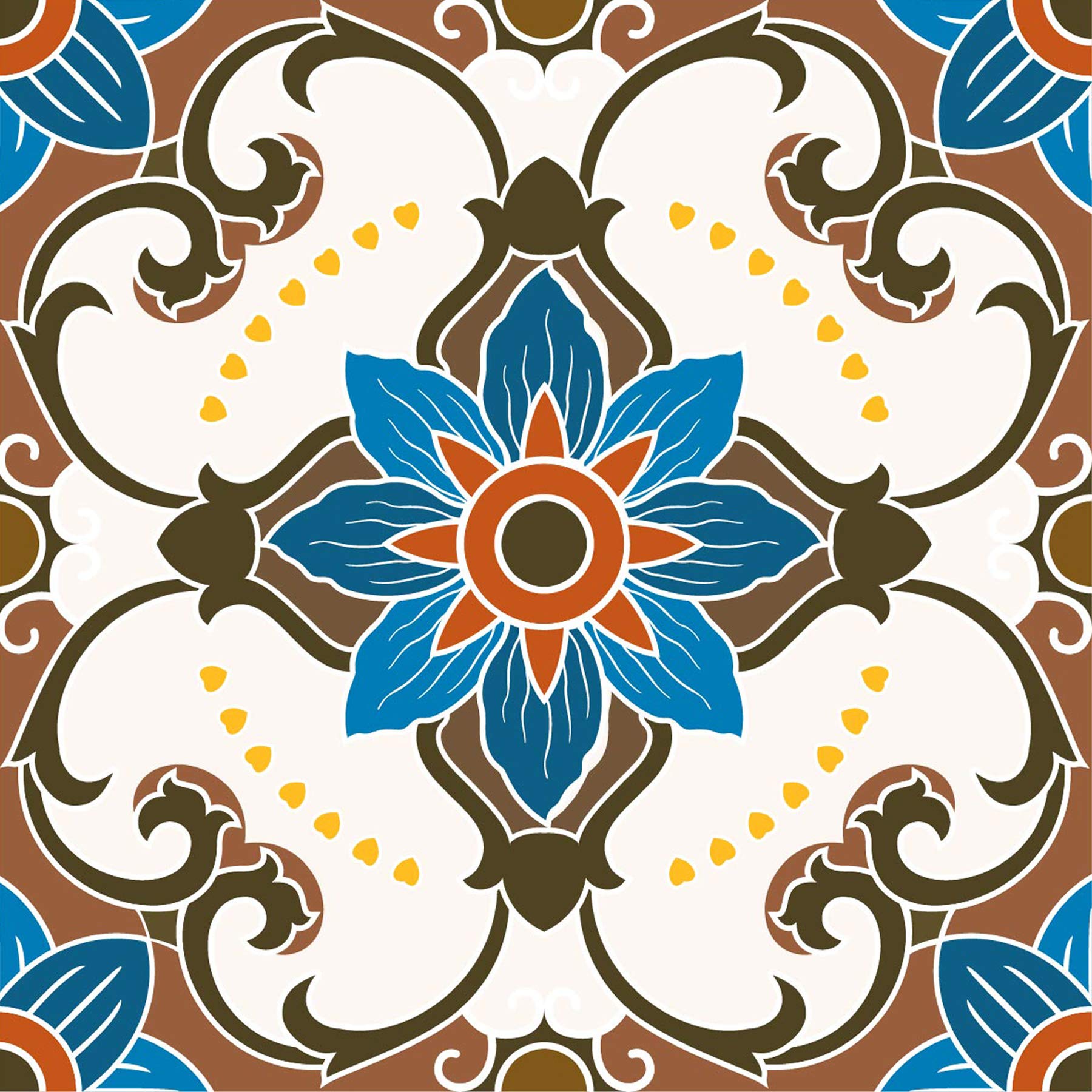 Poromoro Spanish Portuguese Azulejo Style Peel and Stick Backsplash Tile Stickers Set of 16 pcs(3.9_54)