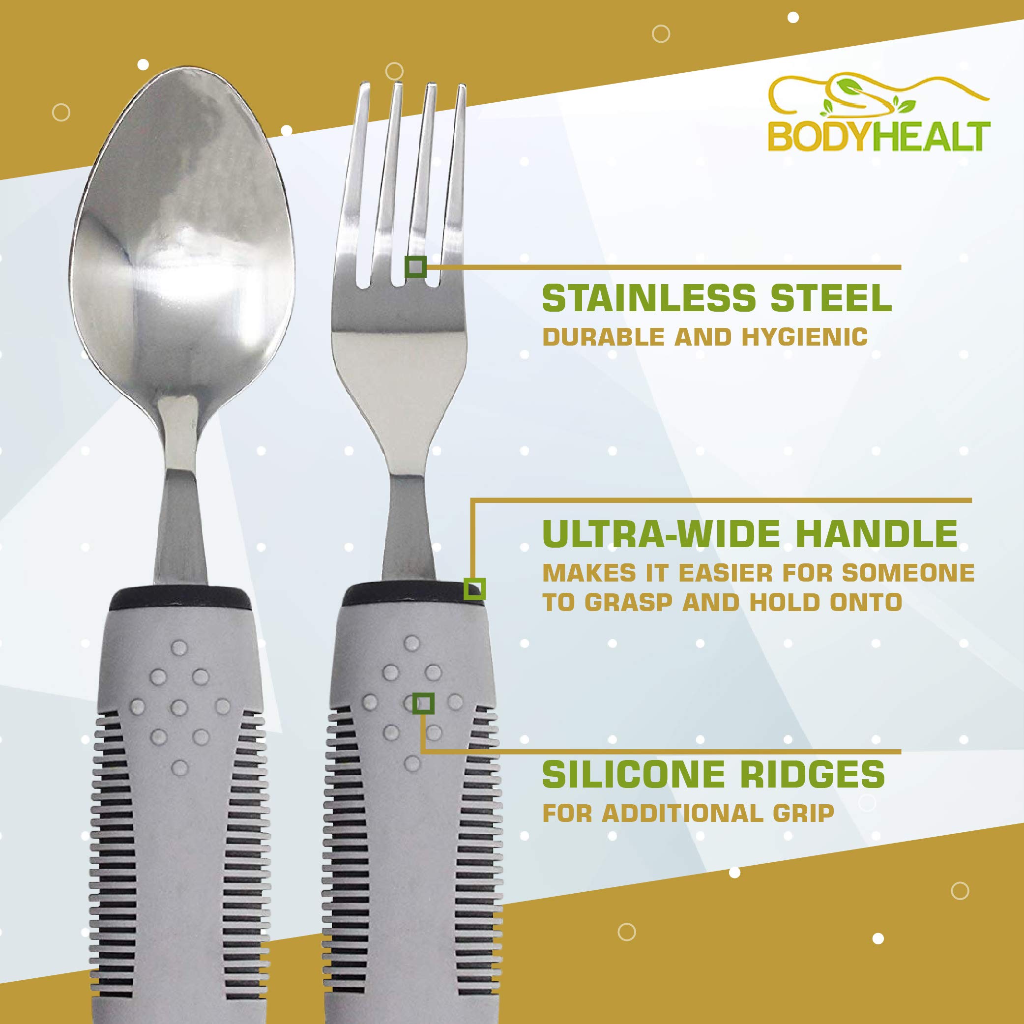 BodyHealt Weighted Utensils for Hand Tremors - Adaptive Utensils for Elderly, Arthritis, Parkinsons Aids for Living. Weighted Silverware for Hand Tremors Stroke Recovery Gifts for Parkinsons Patients