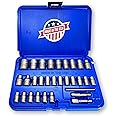 30 Piece Extraction Socket Tool Set | Made in USA Steel | ¼” and ⅜” Drive Impact Grade Bolt and Nut Remover Kit | Turbo Sockets for Stripped, Rounded, Frozen Bolts & Nuts | Nut Extractor Socket Set