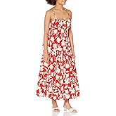 MOON RIVER Women's Back Ribbon Shirred Tiered Smock Midi Dress