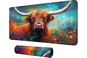Highland Cow and Flowers for MTG & TCG Playmat Mouse Pad,BFDHGQZC 24" x 14" Game Mat for MTG/RPG/CCG Trading Card Game Playmats Table Mat Perfect for Card Games Video Games Computer Office