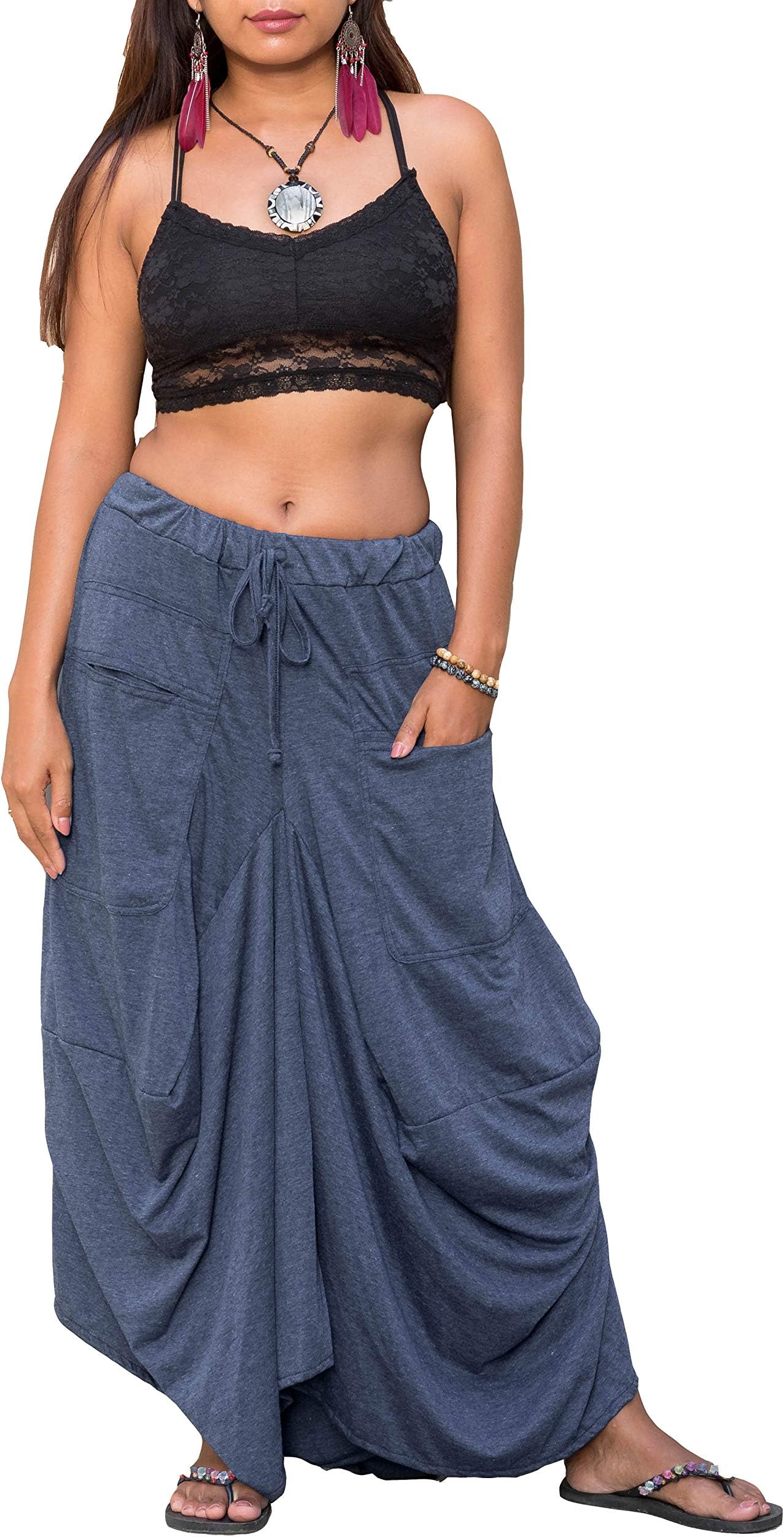 Thaluta Women's Maxi Skirt Bohemian with Pockets Gypsy Elastic High Waist Cotton