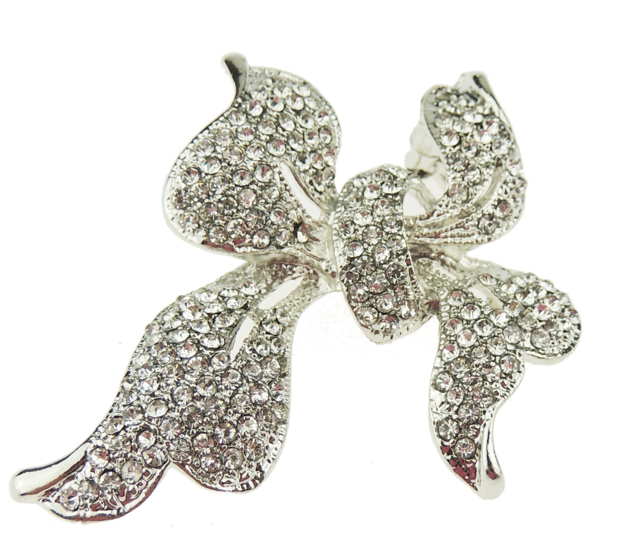 Womens Silver Tone Wedding Bridal Look Christmas Season Gift Coat Scarf Coat Jacket Shawl Scarf Diamante Rhinestone Crystal Large Brooch Badge Breastpin Corsage Pin Bow Ribbon