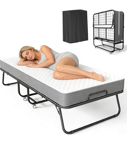 Amazon.com: QSOSTNS Single Bed,with Mattress and 4 Casters