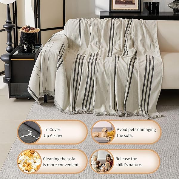 AKPGQ BOHO COUCH COVERS FOR SOFA WASHABLE SOFA COVERS FOR 3 CUSHION COUCH SOFT NON SLIP COUCH COVERS FOR SECTIONAL SOFA DOG PET FURNITURE PROTECTOR (DARK GREY, 71″*118″)